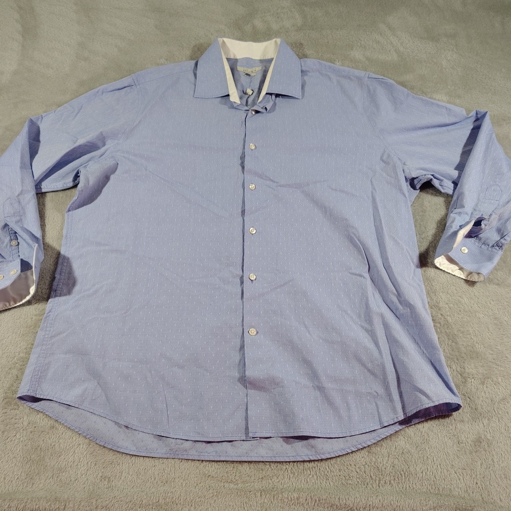Perry Ellis Portfolio Shirt Men 18 34/35 Blue Speckle Work Classic Designer